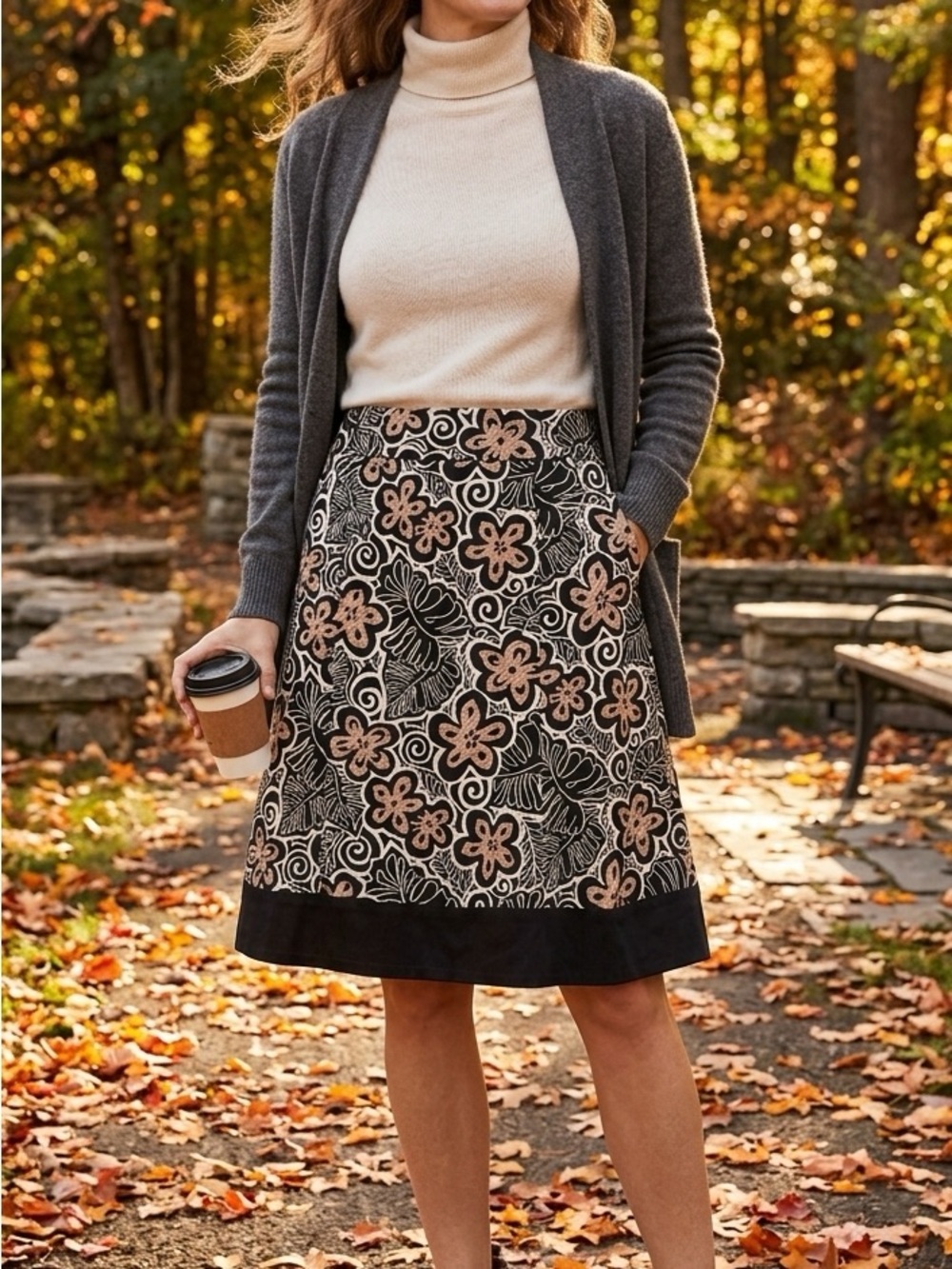 🍁 Adorable Earthy Autumn Floral A-Line Skirt 🍂
